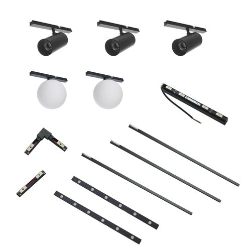 Système De Rail Magnétique Noir 3 M 3 Spots 2 Profilés Et 2 Boules LED 39w - Lyne