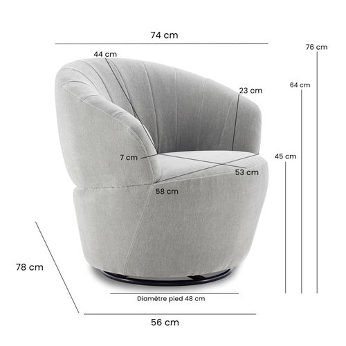 Fauteuil Rond Pivotant 360° Tissu Doux Microfibre Gris – Corolla - Voir ...