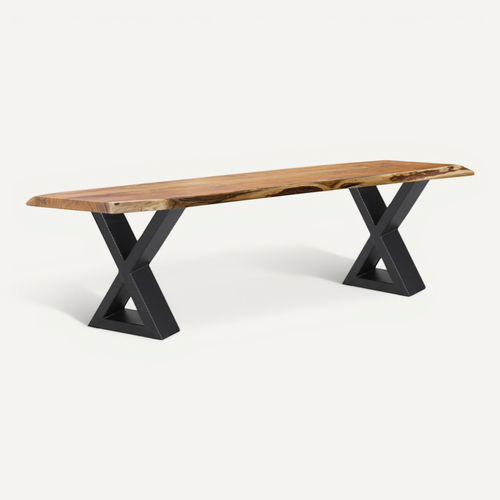 Banc L. 190 Cm Bois D'acacia Et Pieds En X En Métal Noir - Ottawa