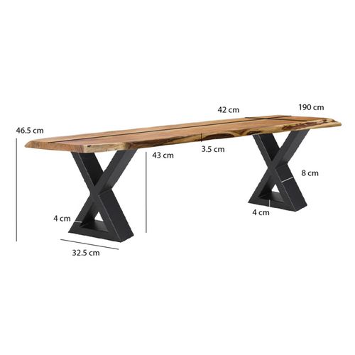 Banc L. 190 Cm Bois D'acacia Et Pieds En X En Métal Noir - Ottawa