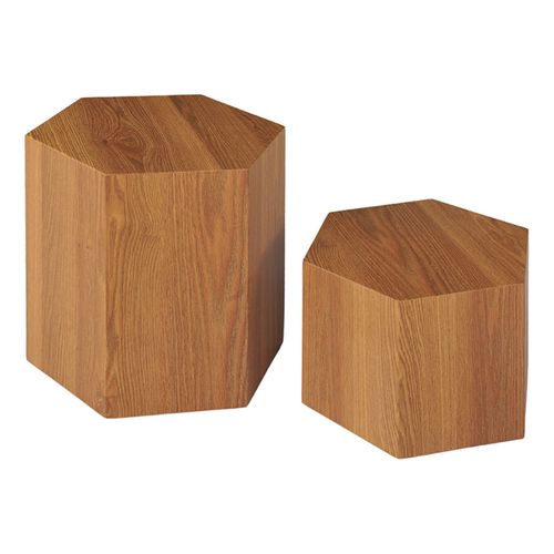 Petite Table D'appoint Hexagonale Décor Chêne H. 30 Cm - Caramello