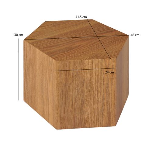 Petite Table D'appoint Hexagonale Décor Chêne H. 30 Cm - Caramello