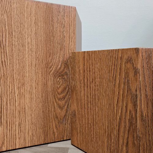 Petite Table D'appoint Hexagonale Décor Chêne H. 30 Cm - Caramello