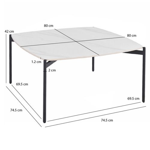 Table Basse Carrée En Céramique Blanc Marbré Et Métal Noir - Jerry