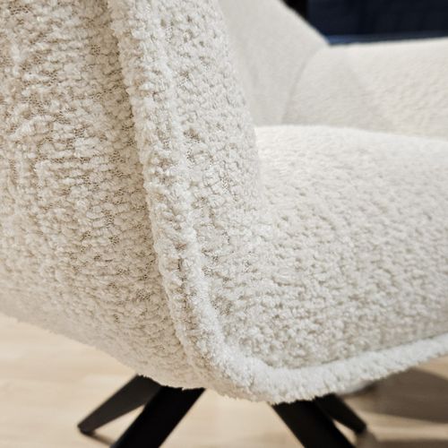 Fauteuil Pivotant 360° Tissu Bouclette écru Et Pied En Métal - Edward