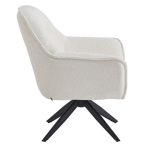 Fauteuil Pivotant 360° Tissu Bouclette écru Et Pied En Métal - Edward