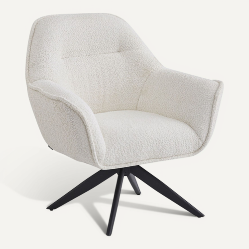 Fauteuil Pivotant 360° Tissu Bouclette écru Et Pied En Métal - Edward