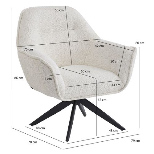 Fauteuil Pivotant 360° Tissu Bouclette écru Et Pied En Métal - Edward