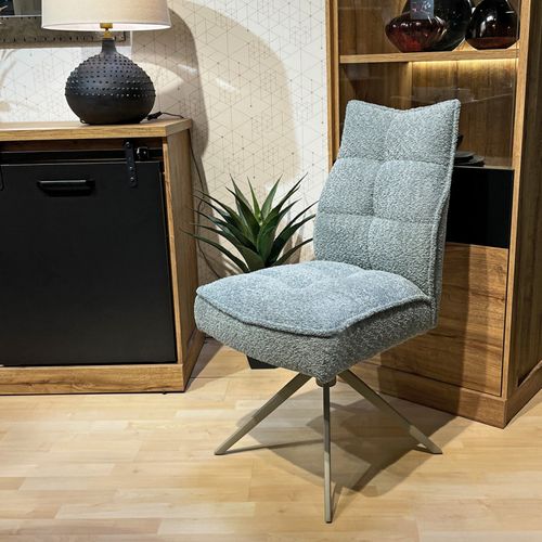 Lot 2 Chaises Pivotantes Tissu Bouclette Bleu Pieds Taupe – Cynthia