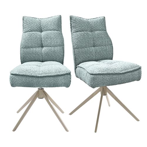 Lot 2 Chaises Pivotantes Tissu Bouclette Bleu Pieds Taupe – Cynthia