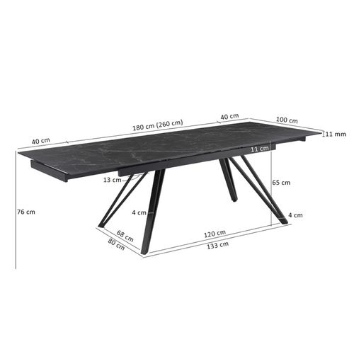 Table Extensible 180 à 260 Cm Céramique Noir Marbré Pieds En V - Indiana 10