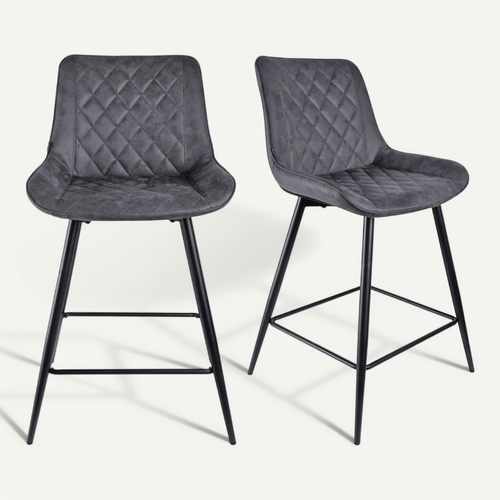 Lot 2 Chaises De Bar En Tissu Gris Avec Pieds En Métal - Manhattan 2