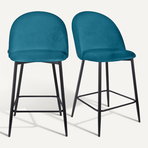 Lot De 2 Chaises De Bar En Velours Bleu Avec Pieds En Métal - Fara 2