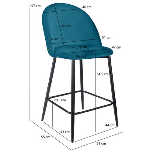 Lot De 2 Chaises De Bar En Velours Bleu Avec Pieds En Métal - Fara 2