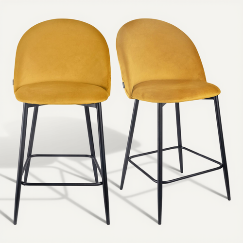 Lot De 2 Chaises De Bar En Velours Jaune Avec Pieds En Métal - Fara 2