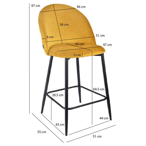 Lot De 2 Chaises De Bar En Velours Jaune Avec Pieds En Métal - Fara 2
