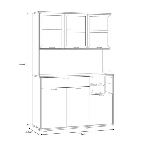 Vaisselier Portes Vitrées Et Tiroir Décor Bois Clair Et éclairage LED - Kema