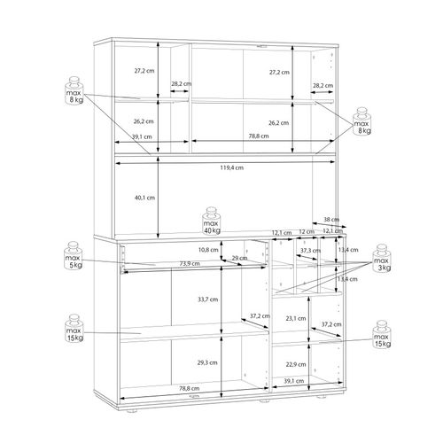 Vaisselier Portes Vitrées Et Tiroir Décor Bois Clair Et éclairage LED - Kema