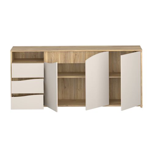 Buffet 204 Cm Décor Tasseaux Bois Et Sable Avec Vagues - Rivage