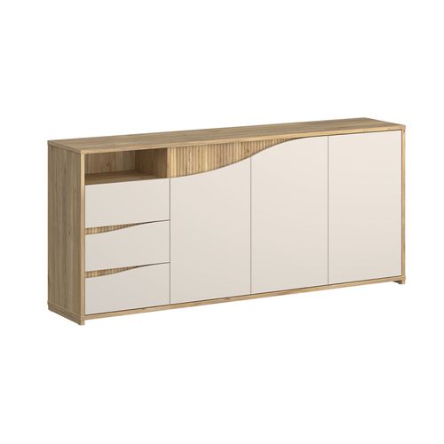 Buffet 204 Cm Décor Tasseaux Bois Et Sable Avec Vagues - Rivage