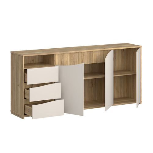 Buffet 204 Cm Décor Tasseaux Bois Et Sable Avec Vagues - Rivage