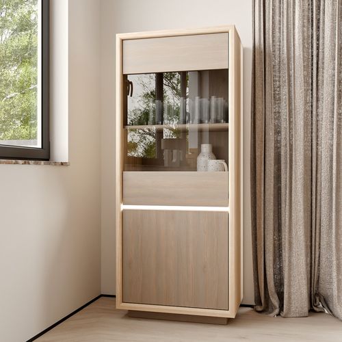Vitrine 66 Cm Décor Bois De Chêne Et Pin Avec éclairage LED – Freya