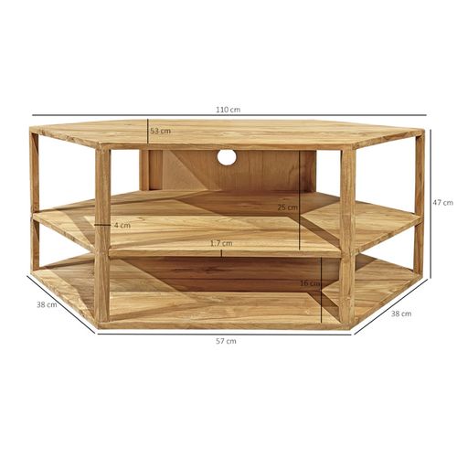 Meuble TV D'angle Hexagonal 110 Cm Bois De Teck Massif - Tetra