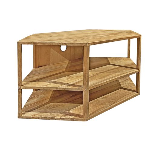 Meuble TV D'angle Hexagonal 110 Cm Bois De Teck Massif - Tetra