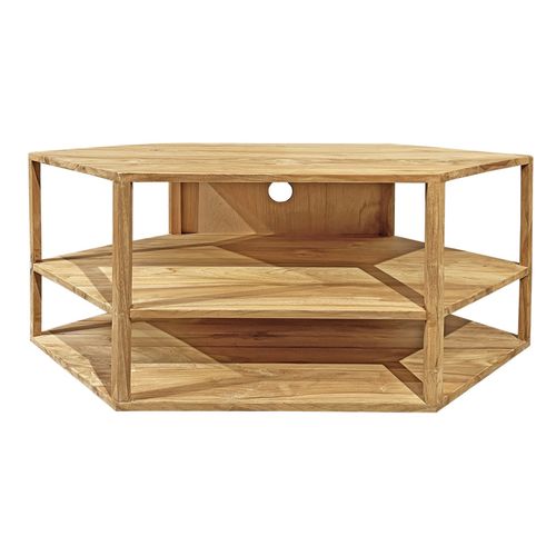 Meuble TV D'angle Hexagonal 110 Cm Bois De Teck Massif - Tetra