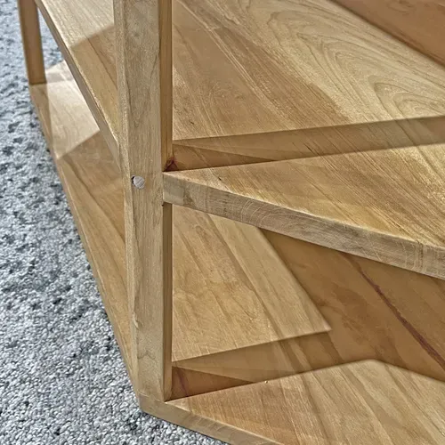 Meuble TV D'angle Hexagonal 110 Cm Bois De Teck Massif - Tetra