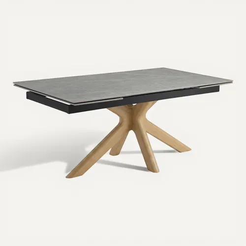 Table Extensible 180 À 260 Cm Céramique Gris Marbré Pied Croisé Bois Clair - Arizona 12