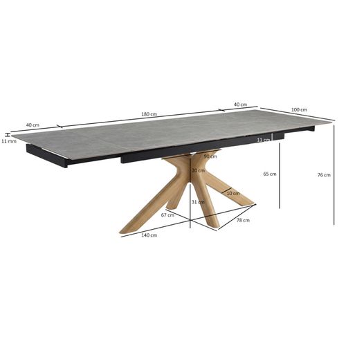 Table Extensible 180 À 260 Cm Céramique Gris Marbré Pied Croisé Bois Clair - Arizona 12