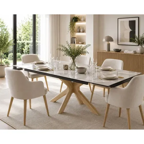 Table Extensible 160 À 240 Cm Céramique Gris Marbré Laqué Pied Croisé Bois Clair - Dakota 12