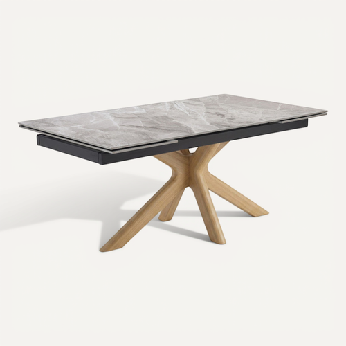 Table Extensible 160 À 240 Cm Céramique Gris Marbré Laqué Pied Croisé Bois Clair - Dakota 12
