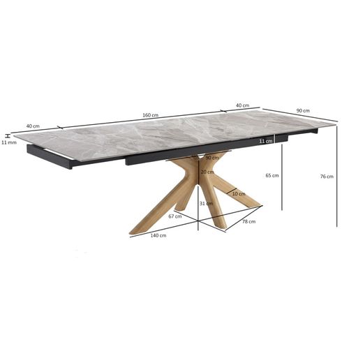 Table Extensible 160 À 240 Cm Céramique Gris Marbré Laqué Pied Croisé Bois Clair - Dakota 12