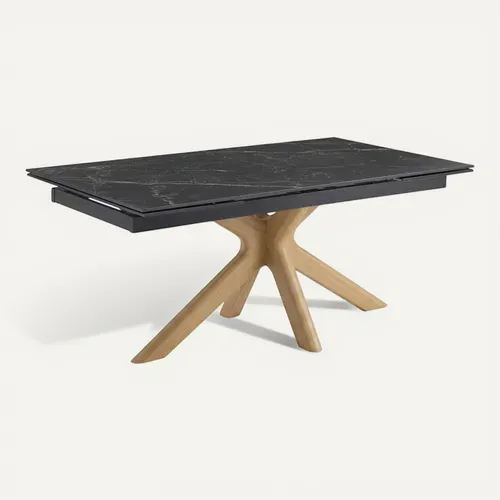 Table Extensible 160 À 240 Cm Céramique Noir Marbré Pied Croisé Bois Clair - Indiana 12