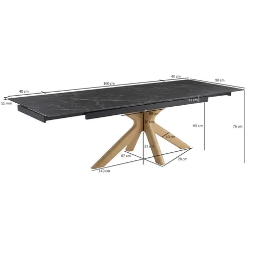 Table Extensible 160 À 240 Cm Céramique Noir Marbré Pied Croisé Bois Clair - Indiana 12