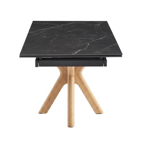 Table Extensible 160 À 240 Cm Céramique Noir Marbré Pied Croisé Bois Clair - Indiana 12