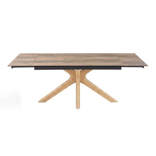 Table Extensible 180 À 260 Cm Céramique Effet Bois Pied Croisé Bois Clair - Texas 12