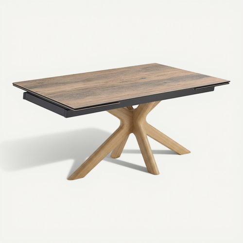 Table Extensible 180 À 260 Cm Céramique Effet Bois Pied Croisé Bois Clair - Texas 12