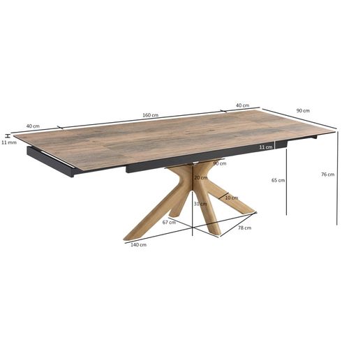 Table Extensible 160 À 240 Cm Céramique Effet Bois Pied Croisé Bois Clair - Texas 12