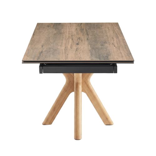 Table Extensible 160 À 240 Cm Céramique Effet Bois Pied Croisé Bois Clair - Texas 12
