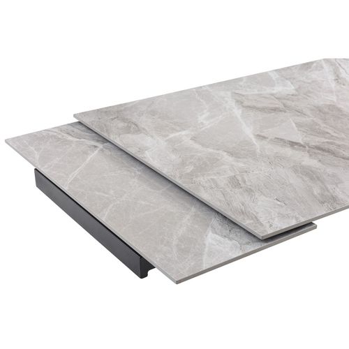 Table Extensible 180 À 260 Cm Céramique Gris Laqué Pied Central X Plaqué Bois Clair - Dakota 13
