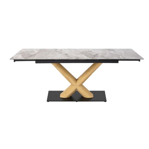 Table Extensible 180 À 260 Cm Céramique Gris Laqué Pied Central X Plaqué Bois Clair - Dakota 13
