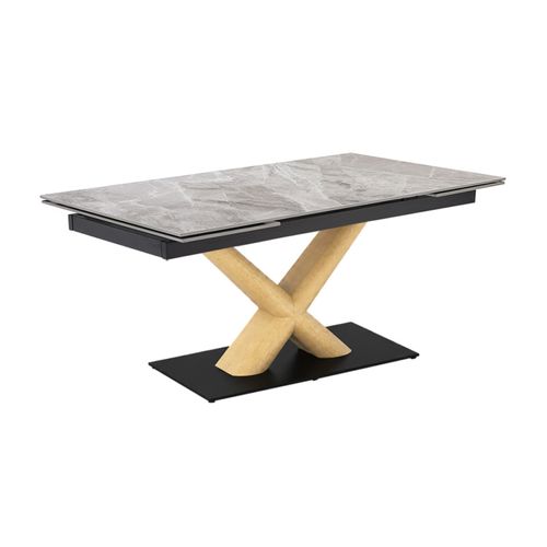 Table Extensible 160 À 240 Cm Céramique Gris Laqué Pied Central X Plaqué Bois Clair - Dakota 13