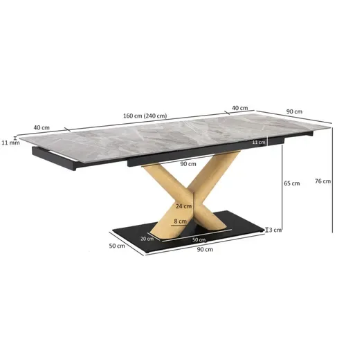 Table Extensible 160 À 240 Cm Céramique Gris Laqué Pied Central X Plaqué Bois Clair - Dakota 13