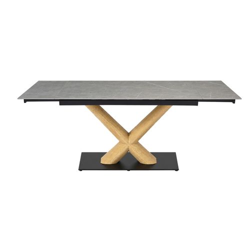 Table Extensible 180 À 260 Cm Céramique Gris Marbré Pied Central X Plaqué Bois Clair - Arizona 13