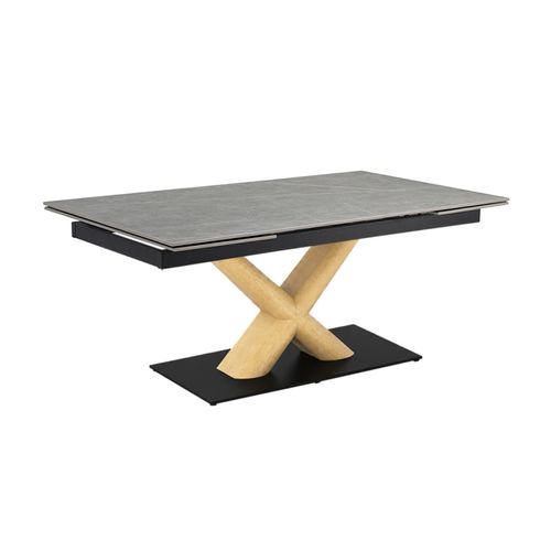 Table Extensible 180 À 260 Cm Céramique Gris Marbré Pied Central X Plaqué Bois Clair - Arizona 13