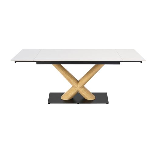 Table Extensible 180 À 260 Cm Céramique Blanc Pied Central X Plaqué Bois Clair - Oregon 13
