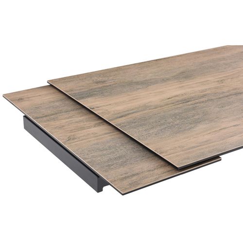 Table Extensible 180 À 260 Cm Céramique Effet Bois Pied Central X Plaqué Bois Clair - Texas 13